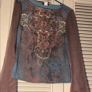 Long Sleeve Tee with Chiffon Sleeves